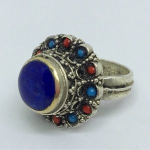 VINTAGE Lapis, Turquoise and Red Coral Ring!